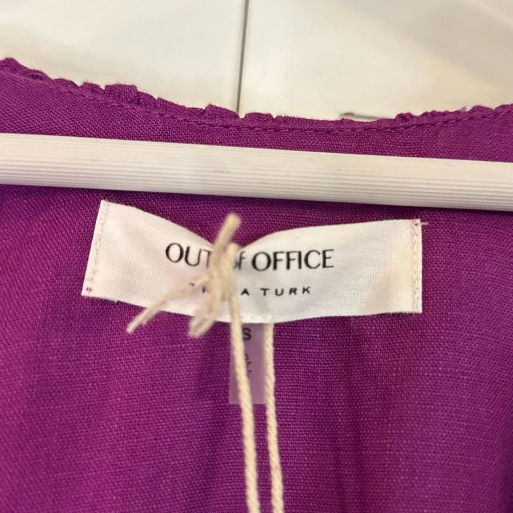 Trina Turk NWT 100% linen out of office purple ruffle neck dress small - Image 4