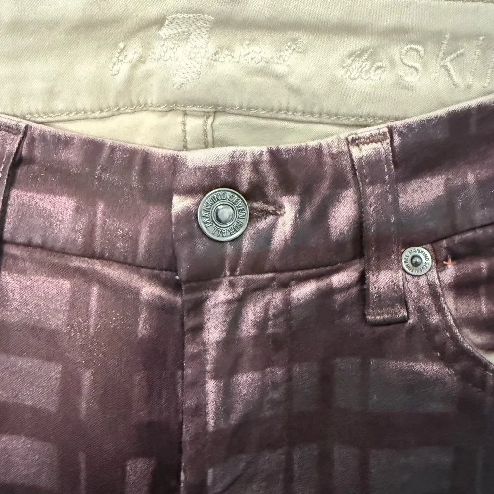 7 For All Mankind 7FAM Burgundy Plaid Laser Wax Coated Skinny Pants Jeans 26 NEW - Image 5