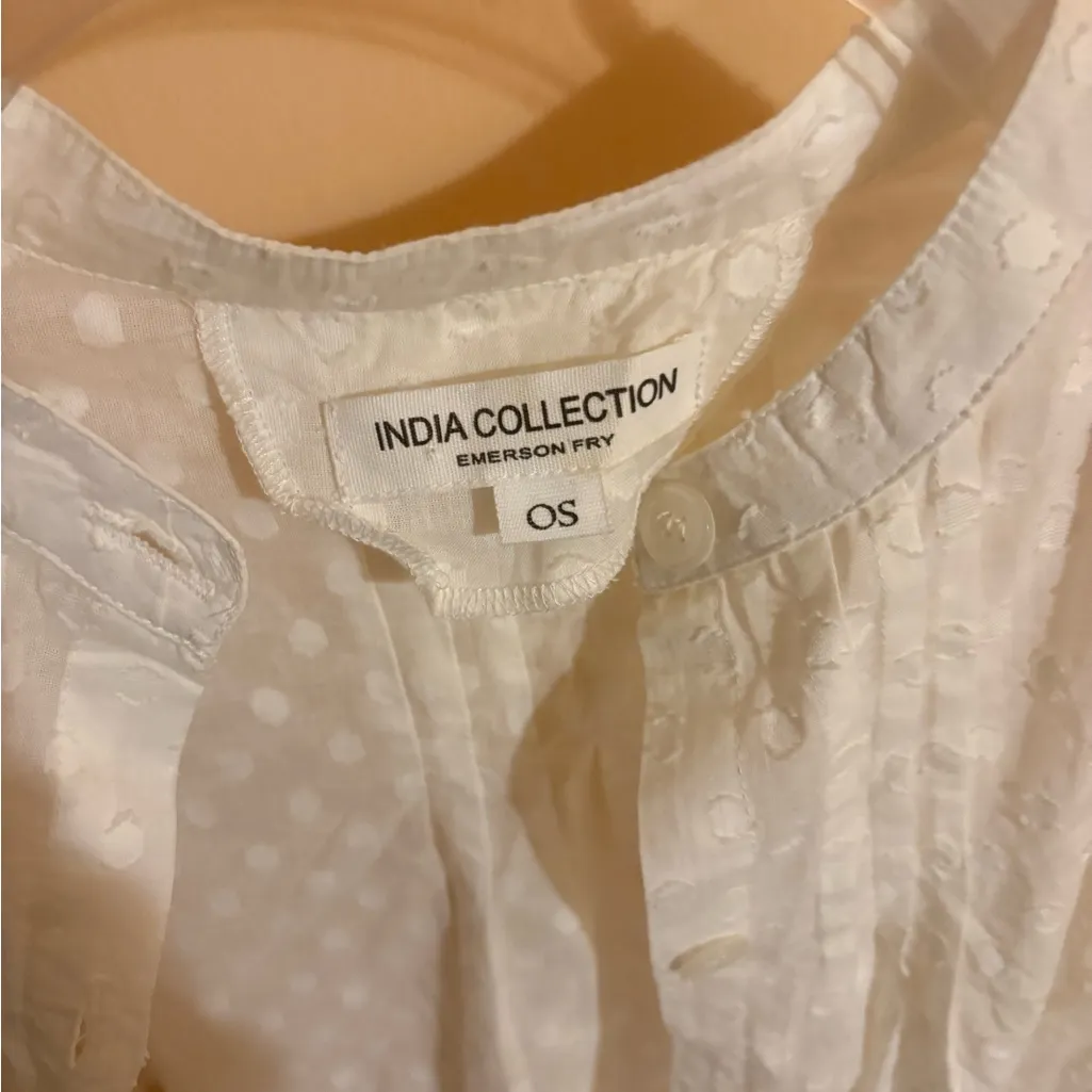 India Collection Emerson Fry Mandarin Collar Salt Swiss Dot Organic Top - Image 5