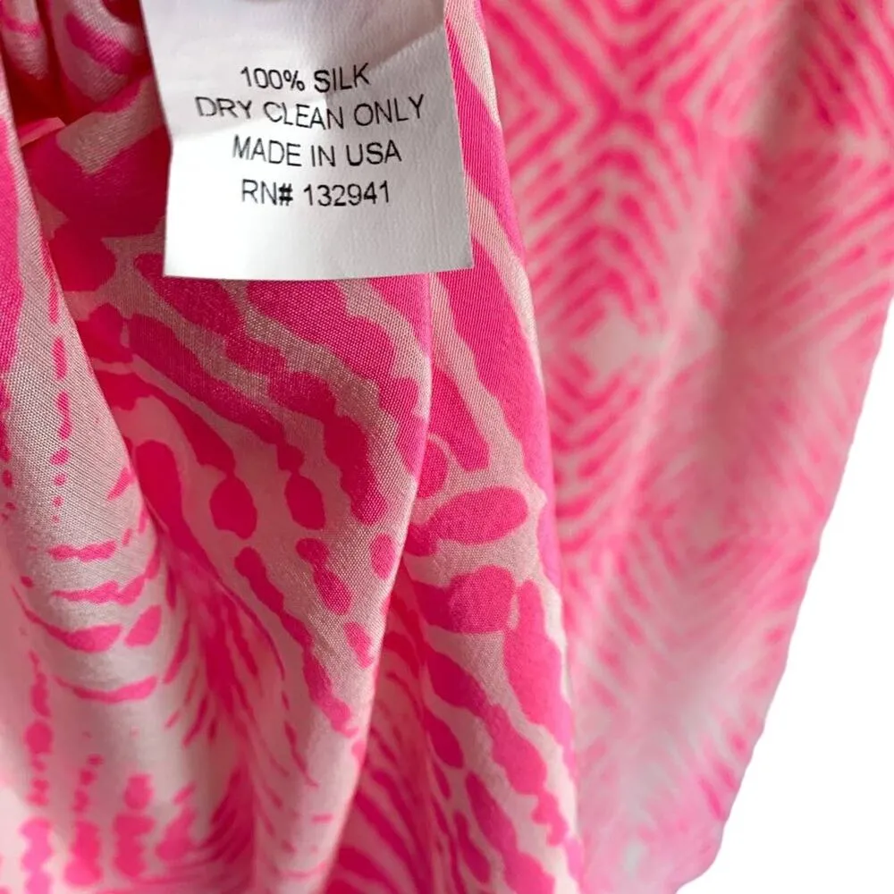 Amanda Uprichard Silk Block Print Design Sleeveless Blouse Tank Pink White Small - Image 11