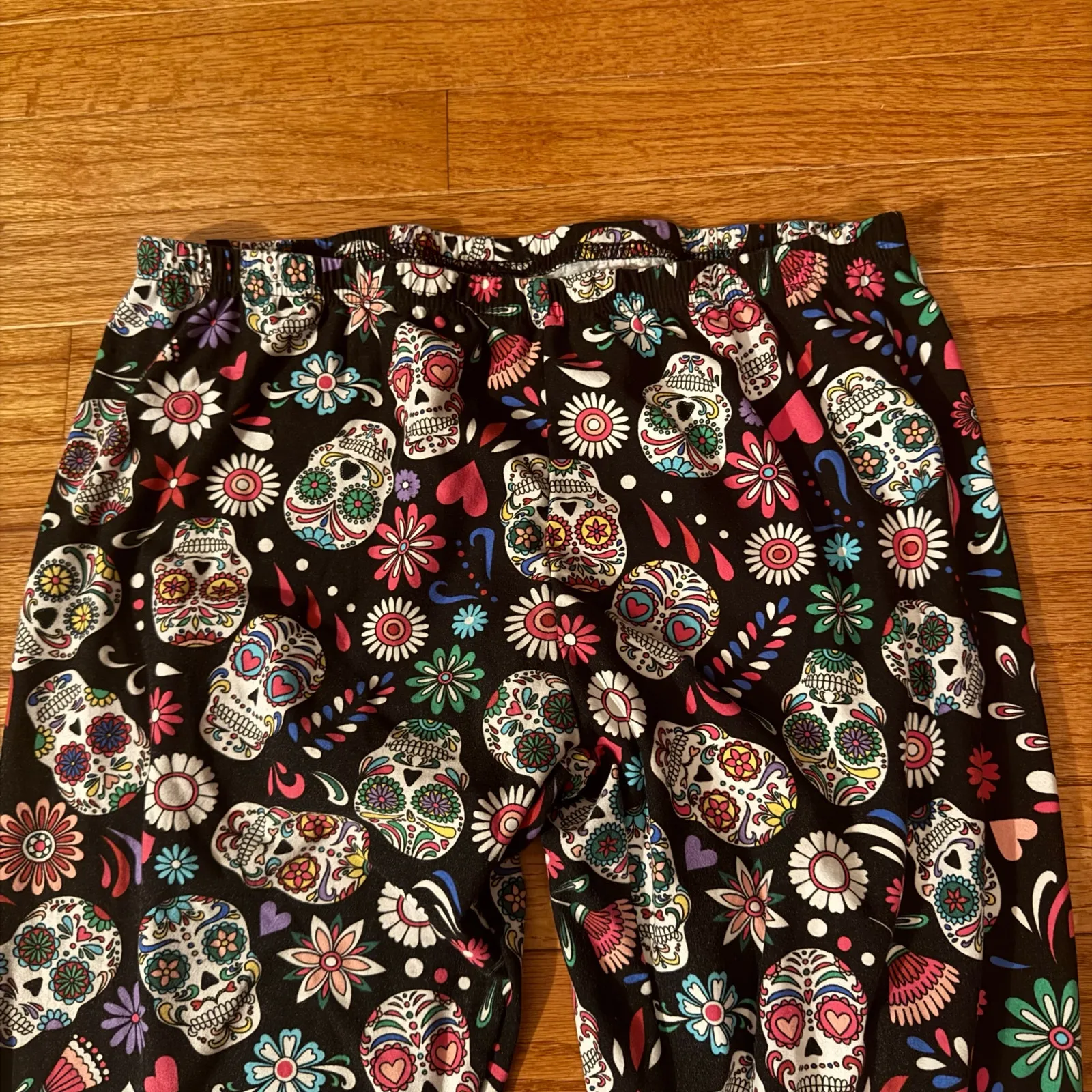 Sugar Skull Floral Print Leggings -Large - Image 3