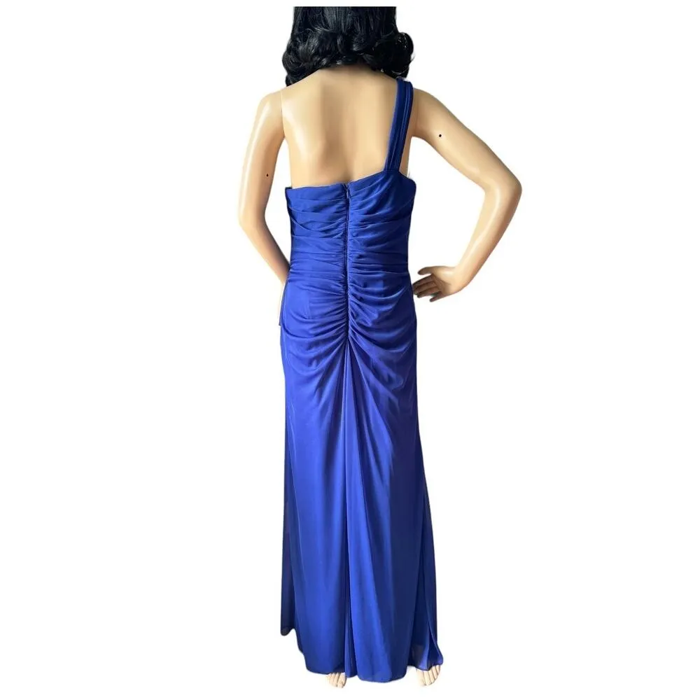 NWT XScape Blue Embellished One Shoulder Ruched Maxi Dress Gown size 14 - Image 8