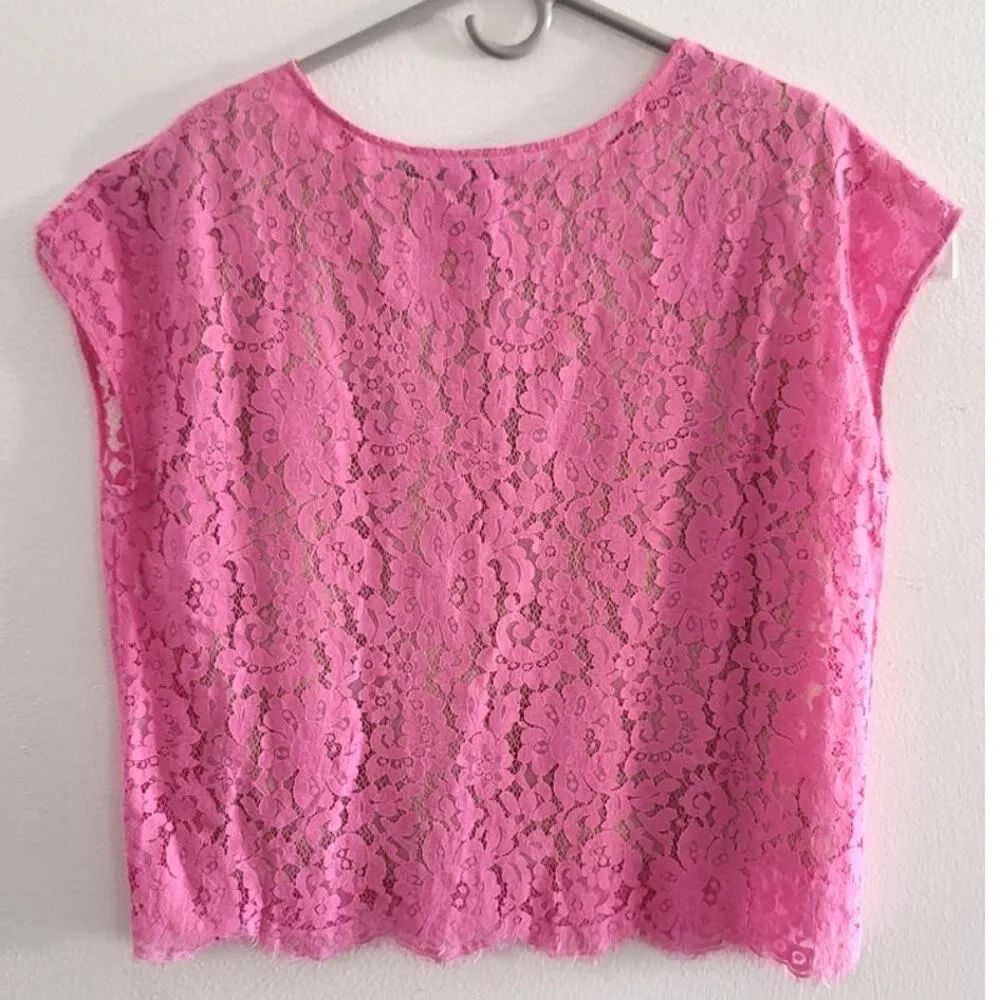 Robert Rodriguez Must Have Lace Tee Boxy Top Pink 4 - Image 3