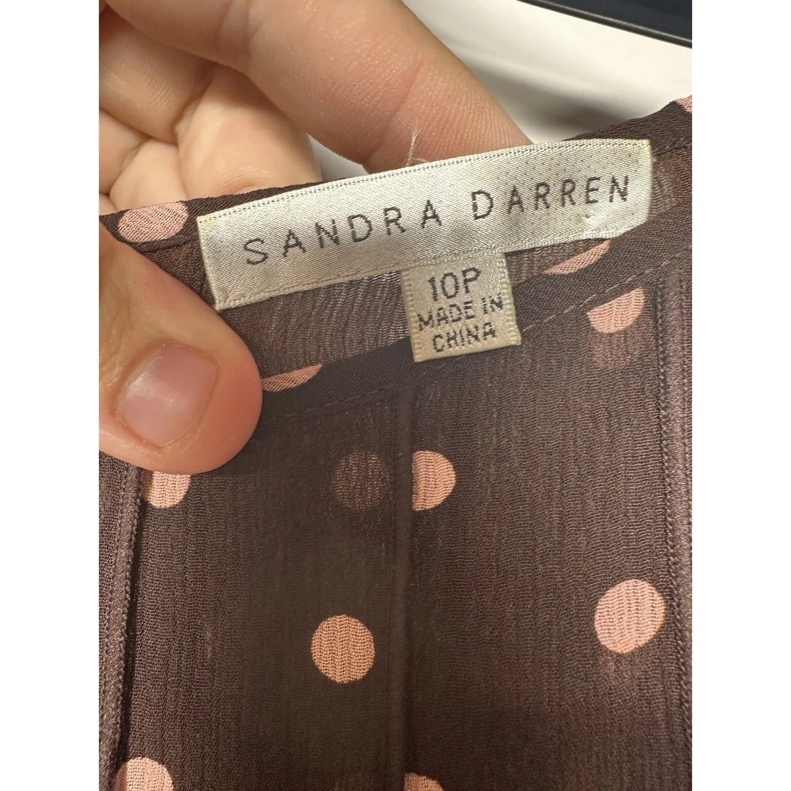 Sandra Darren Dress Women’s 10P Semi-Sheer Polka Dot Zipper Sleeveless 10 Petite - Image 6