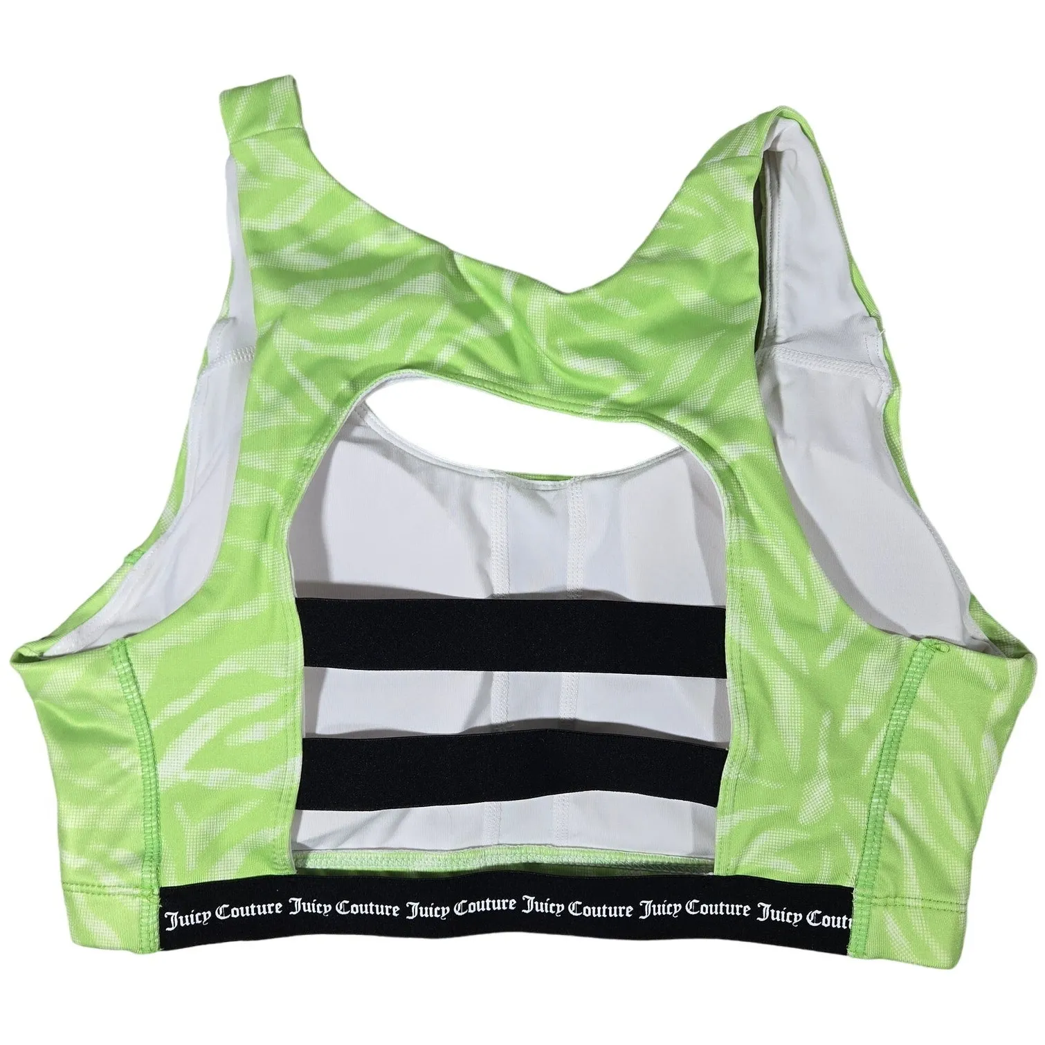 Juicy Couture Sport Neon Green Zebra Print Sports Bra‎ M Athletic Cutout Back - Image 2