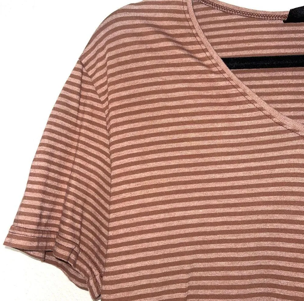 Urban Outfitters Brown Striped V-neck Short Sleeve Tee - Image 3