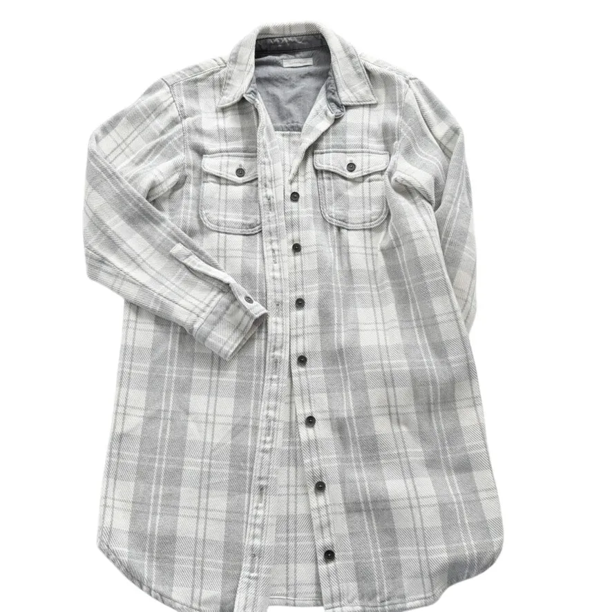 Outerknown Ladies Blanket Shirt Dress Flannel Plaid Grey White Size Small Long - Image 2