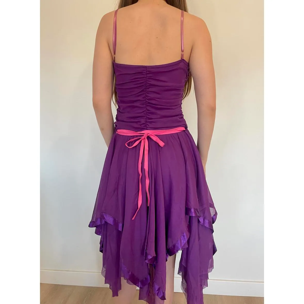 Ruched Purple Square Neck Handkerchief Y2k Fairy Dress - Image 8