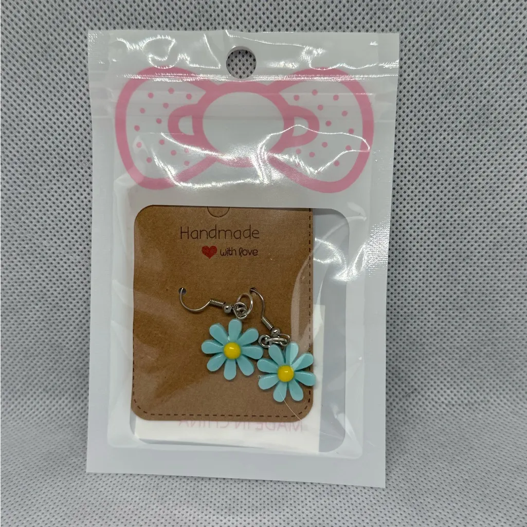 Handmade Blue and Yellow Flower Earrings - Image 5