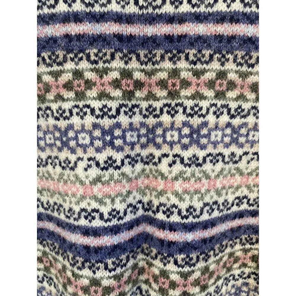 Newton Trading Co 100% Wool Shetland M North Isle Sweater Pink Blue EUC Warm Top Size M - Image 9
