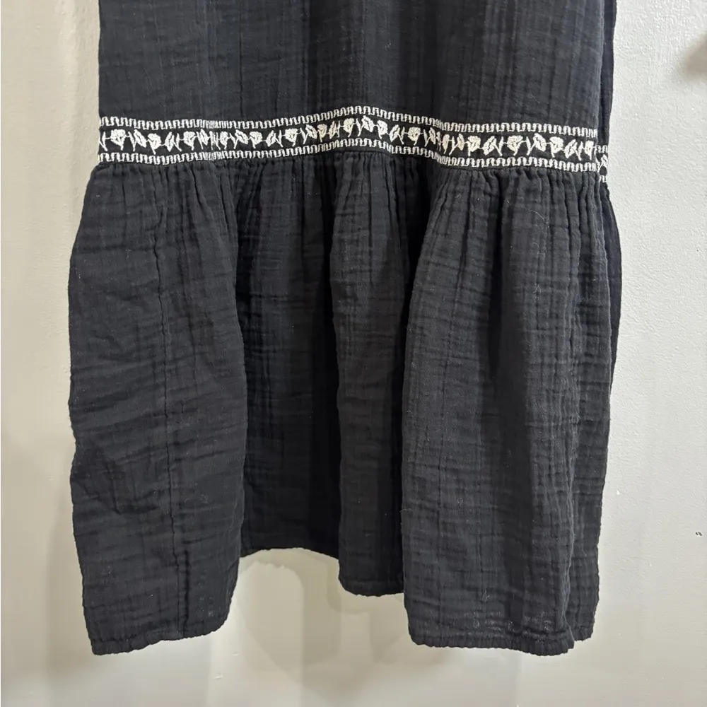 Old Navy Black Crinkle Crepe Gauzy V-Neck Boho Maxi Prairie Dress Size Small - Image 9