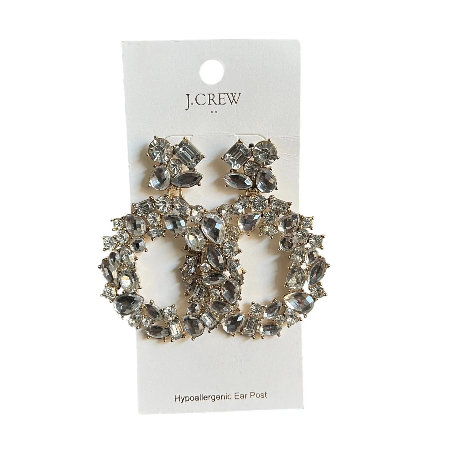 J. Crew Crystal Wreath Earrings Clear Rhinestone White - Image 2