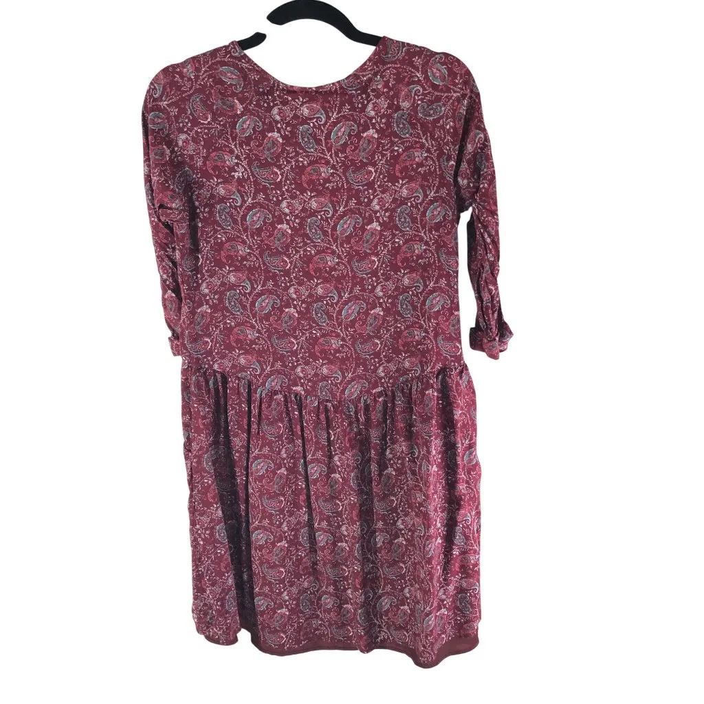 Garnet Hill Womens Red Paisley V-Neck 3/4 Sleeve Dress Pockets Size 6 - Image 2