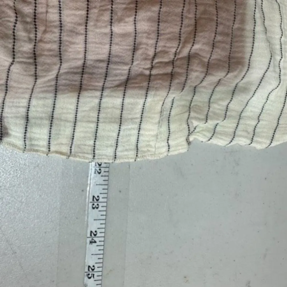 Joie Striped Top Gauzy Fringe Tie Peasant Boho SS Shirt Small‎ White Black - Image 6