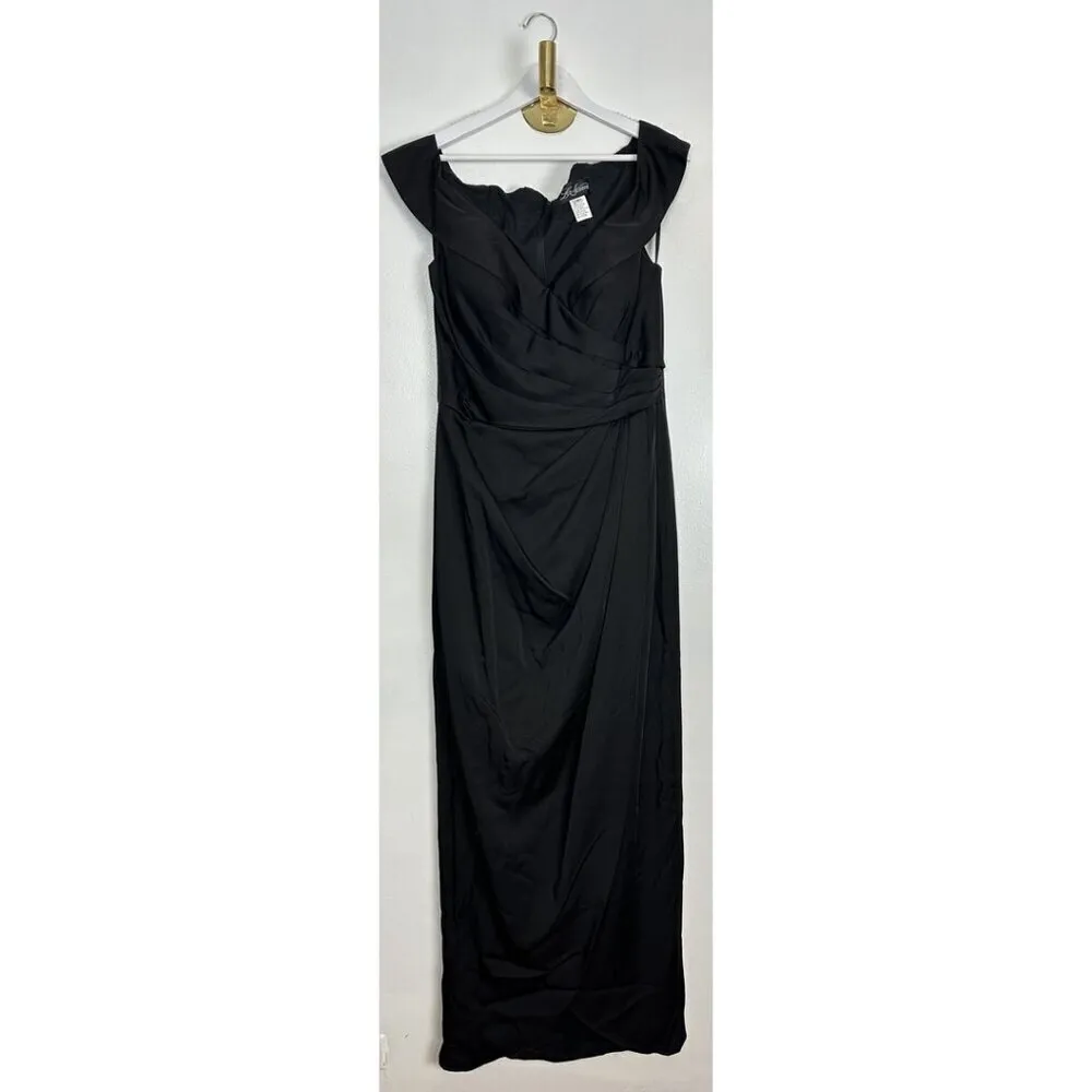 LA FEMME Surplice Off the Shoulder Column Gown in Black US 12 - Image 3