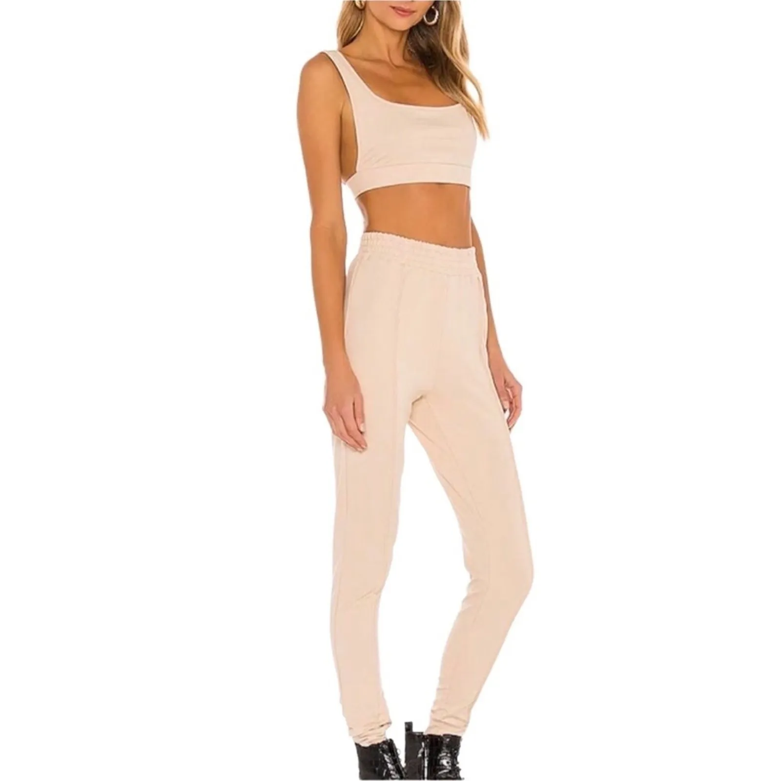 SUPERDOWN Set Women XS Nude Crop Top Loungewear Cottage  Athletic Everyday EUC - Image 2