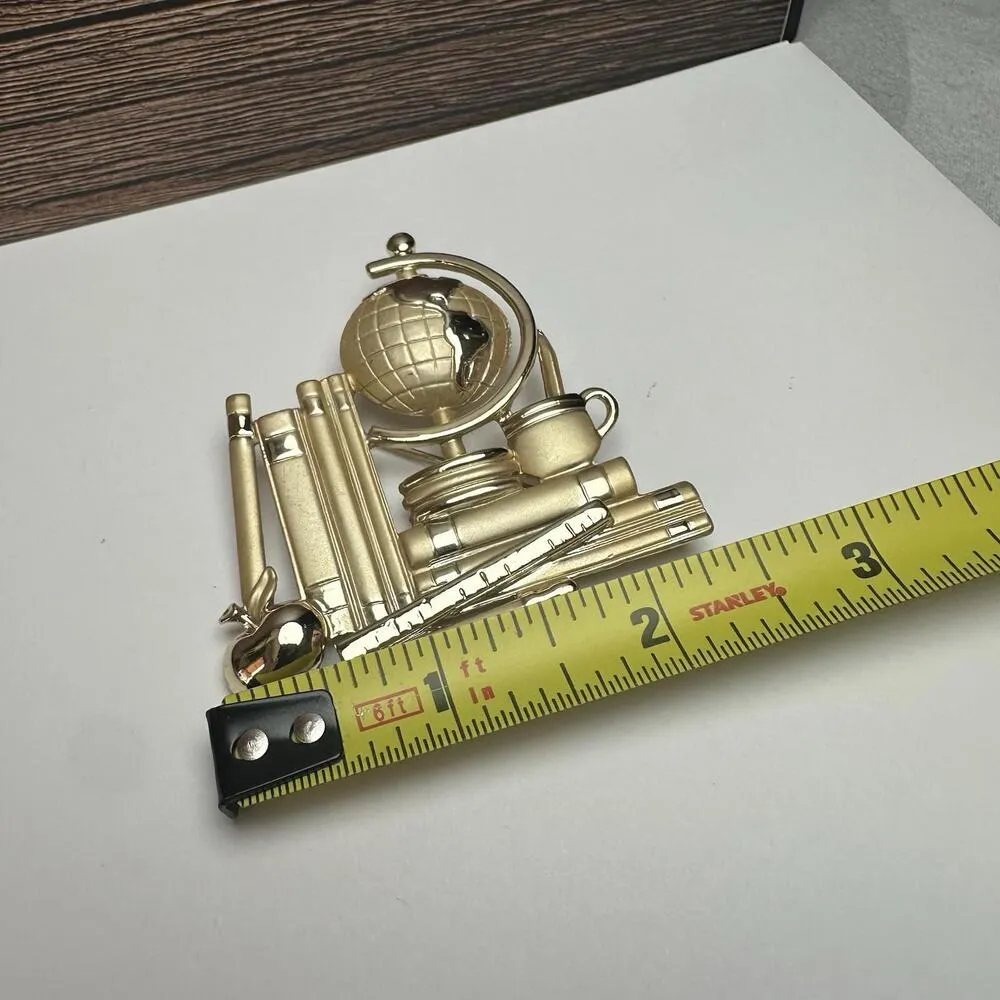 AJC Books & Apple With Earth Globe Gold Tone Brooch For A Teacher Signed - Image 3