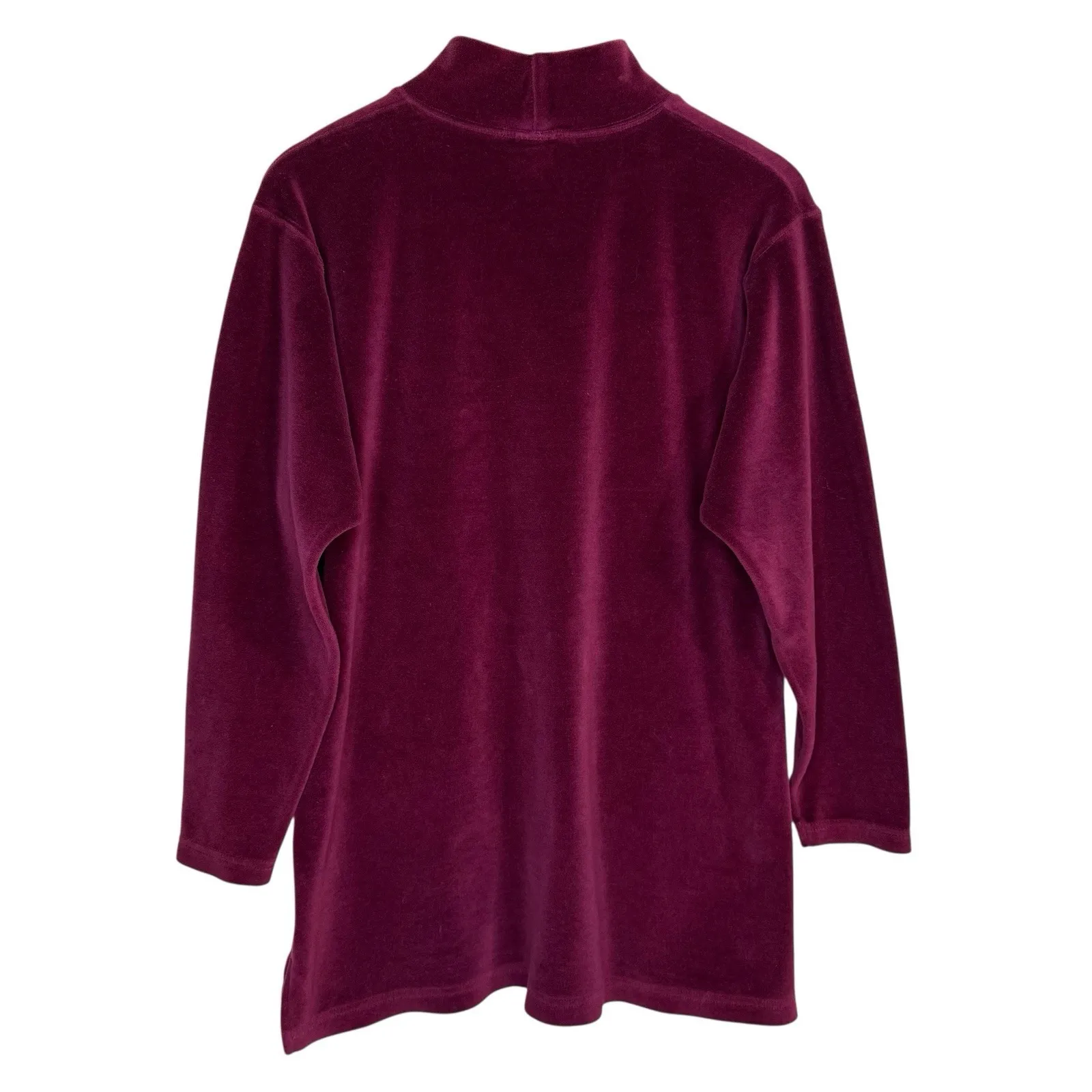 Vintage L.L. Bean Velour Tracksuit M Burgundy Mock Neck Sweater Pants Set USA Red Size M - Image 3