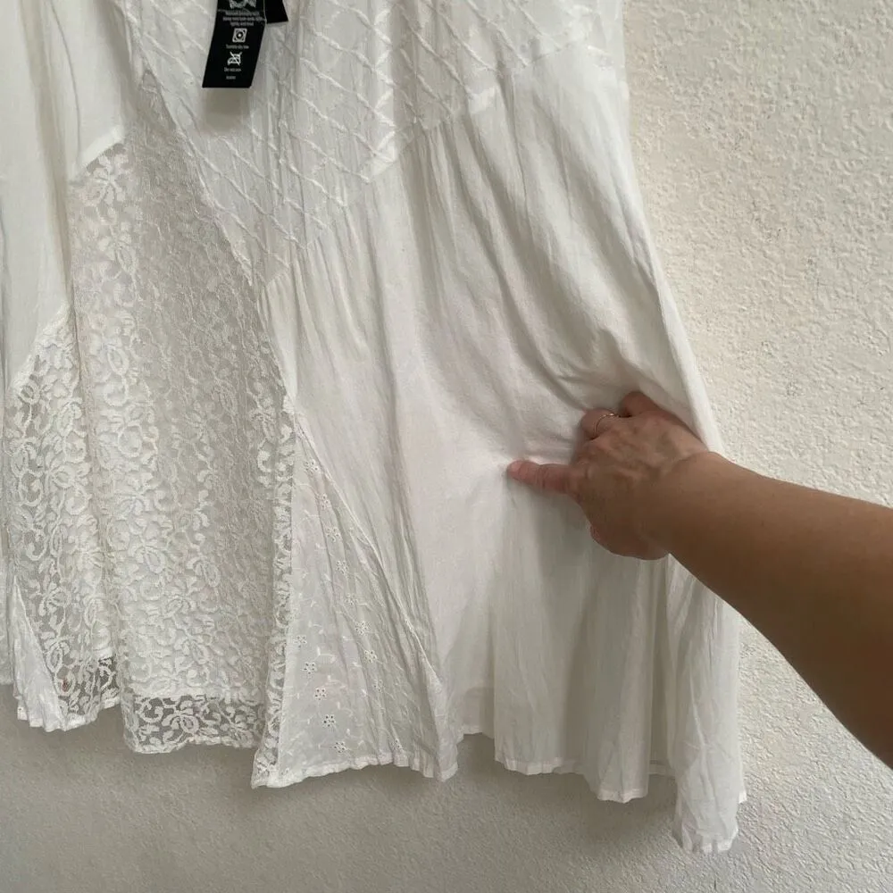 Style & Co Petite Maui bright white BoHo lace eyelet skirt womens PL A-line READ - Image 9
