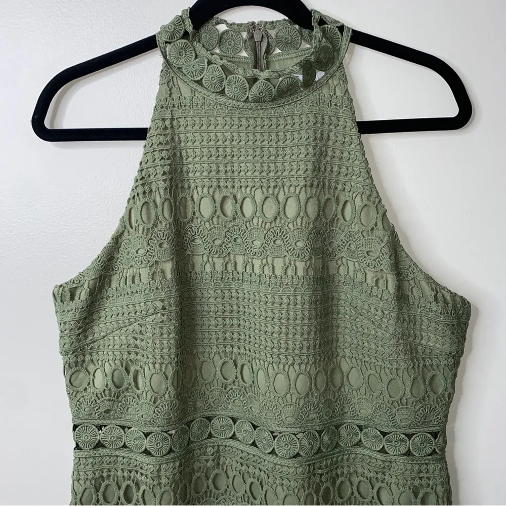 Twosisters the Label Rivers Midi Dress High Neck Moss Green Olive Lace US 12/XXL - Image 4