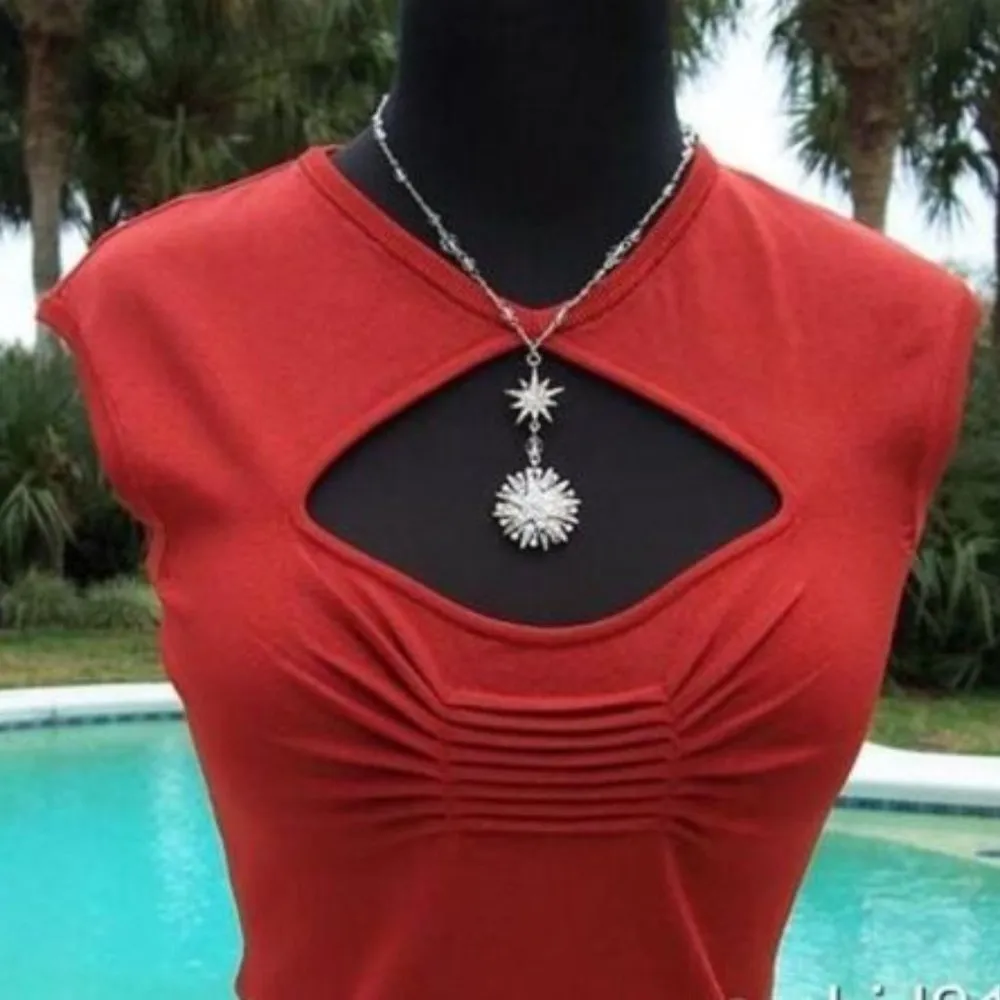 Cache Rust Stretch Key Hole Cut Out Ruched Bust Top New Body Hugging $88 NWT - Image 4