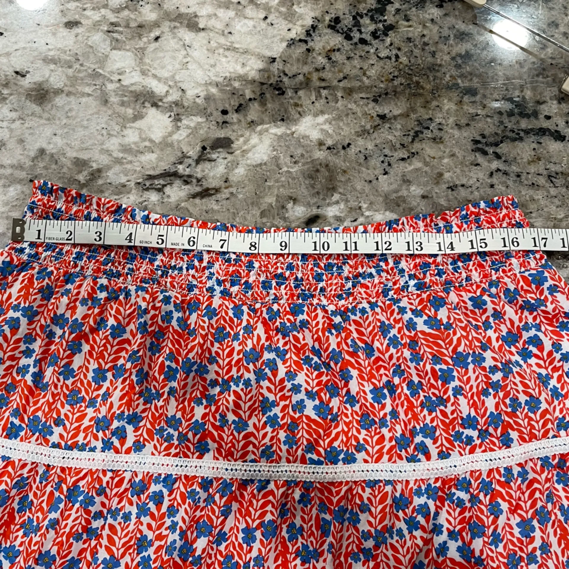 J. Crew Floral Red White and Blue Mini Ruffle Women's Skirt Large - Image 5