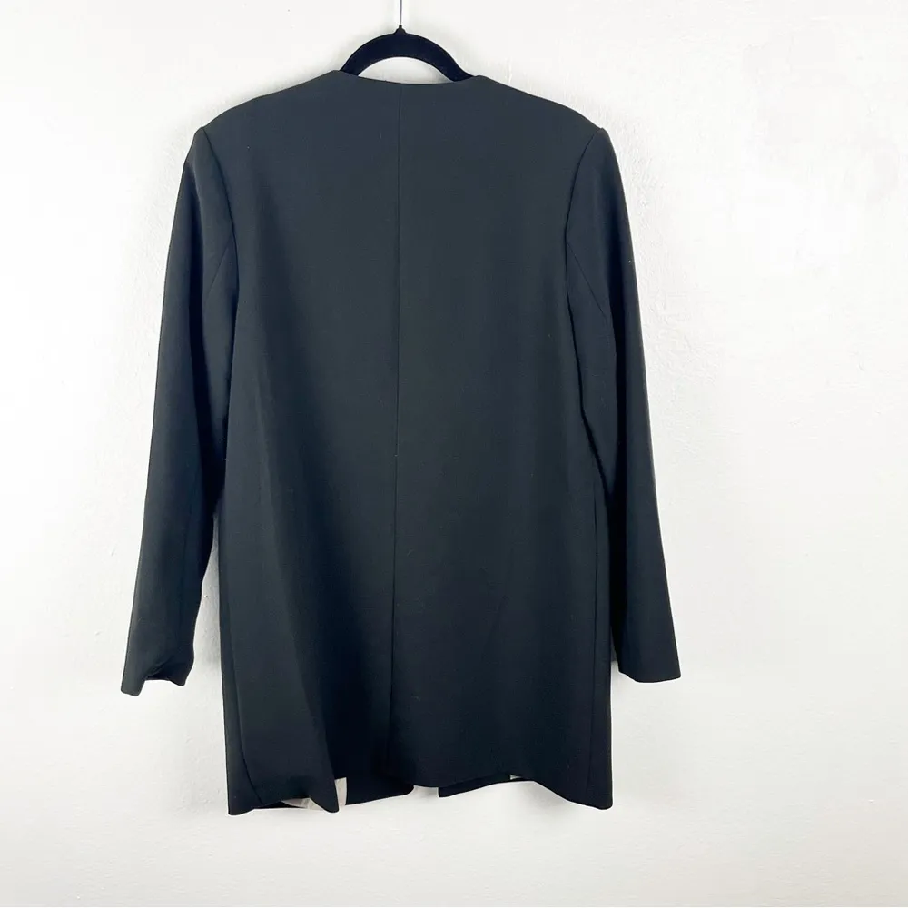 METAPHOR Black Collarless Longline Front Zipper Lined Coat, Size Large - Image 2