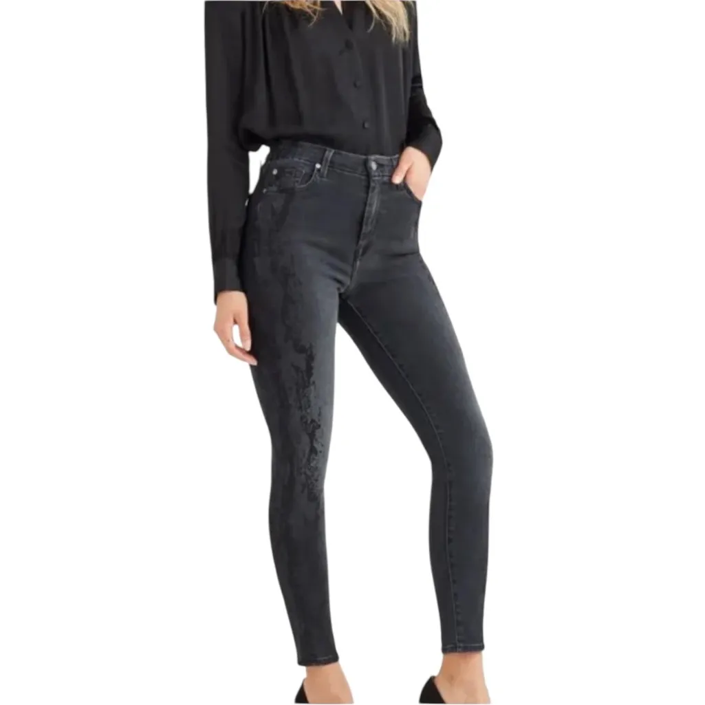 7 FOR ALL MANKIND High Waist Luxe Vintage Aubrey Jean Washed Black Size 27 - Image 4