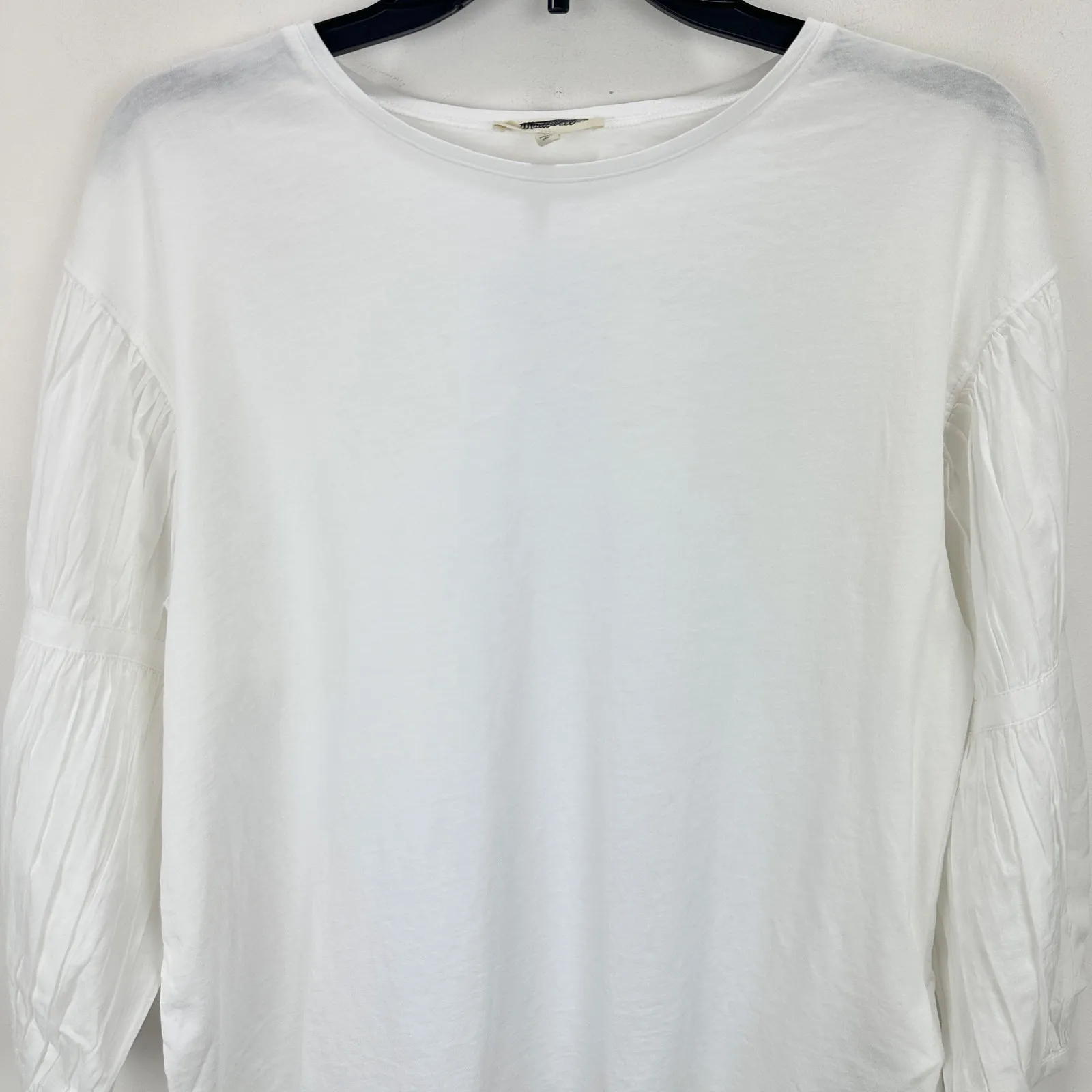 NEW Madewell Puff Sleeve Drop Shoulder Knit Top Cotton Viscose White Small - Image 8