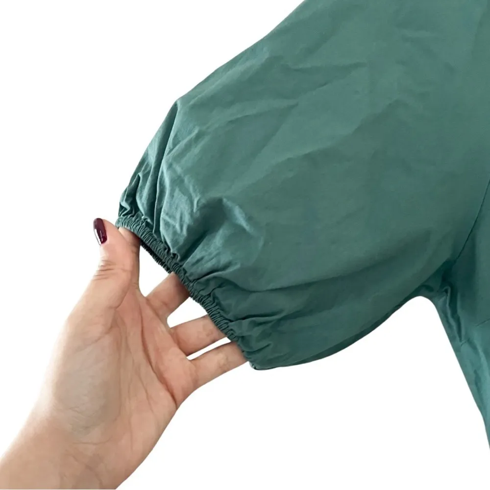 PETER SOM Puff Sleeves Cotton Green Babydoll Mini Dress Sz 6 - Image 6