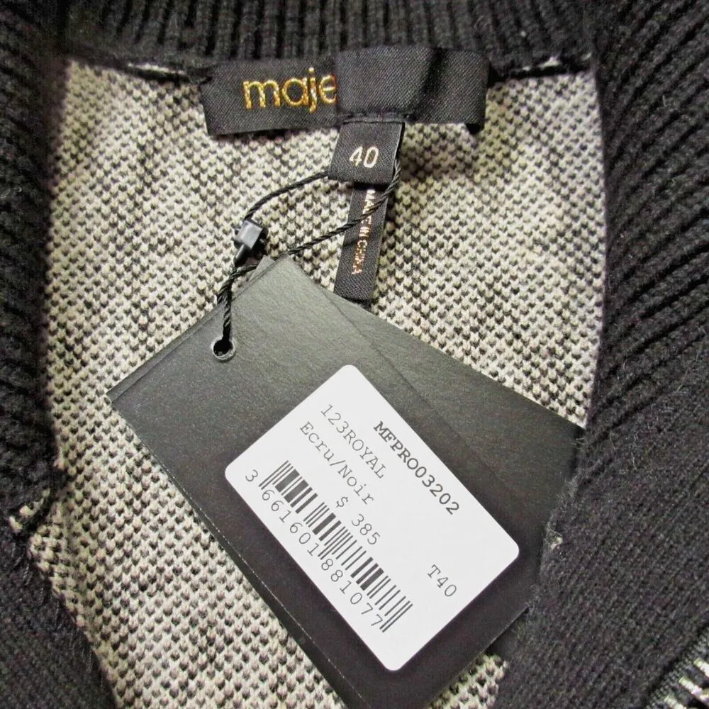 NWT Maje Royal in Ecru Noir Monogram Knit Zip Up Sweater Dress 40 / US 8 $385 - Image 2