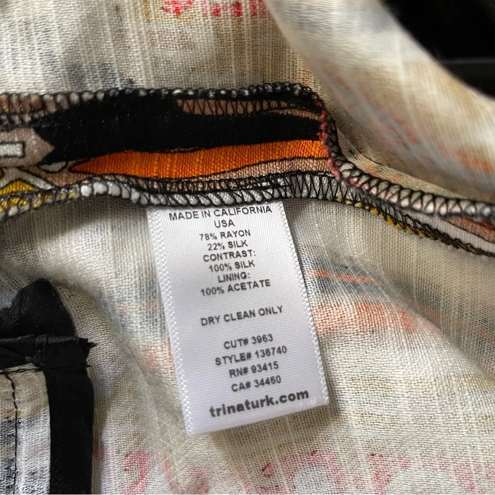 Trina Turk Woven Silk Jacket Blazer Tribal Abstract Print Orange Yellow Black 12 - Image 8