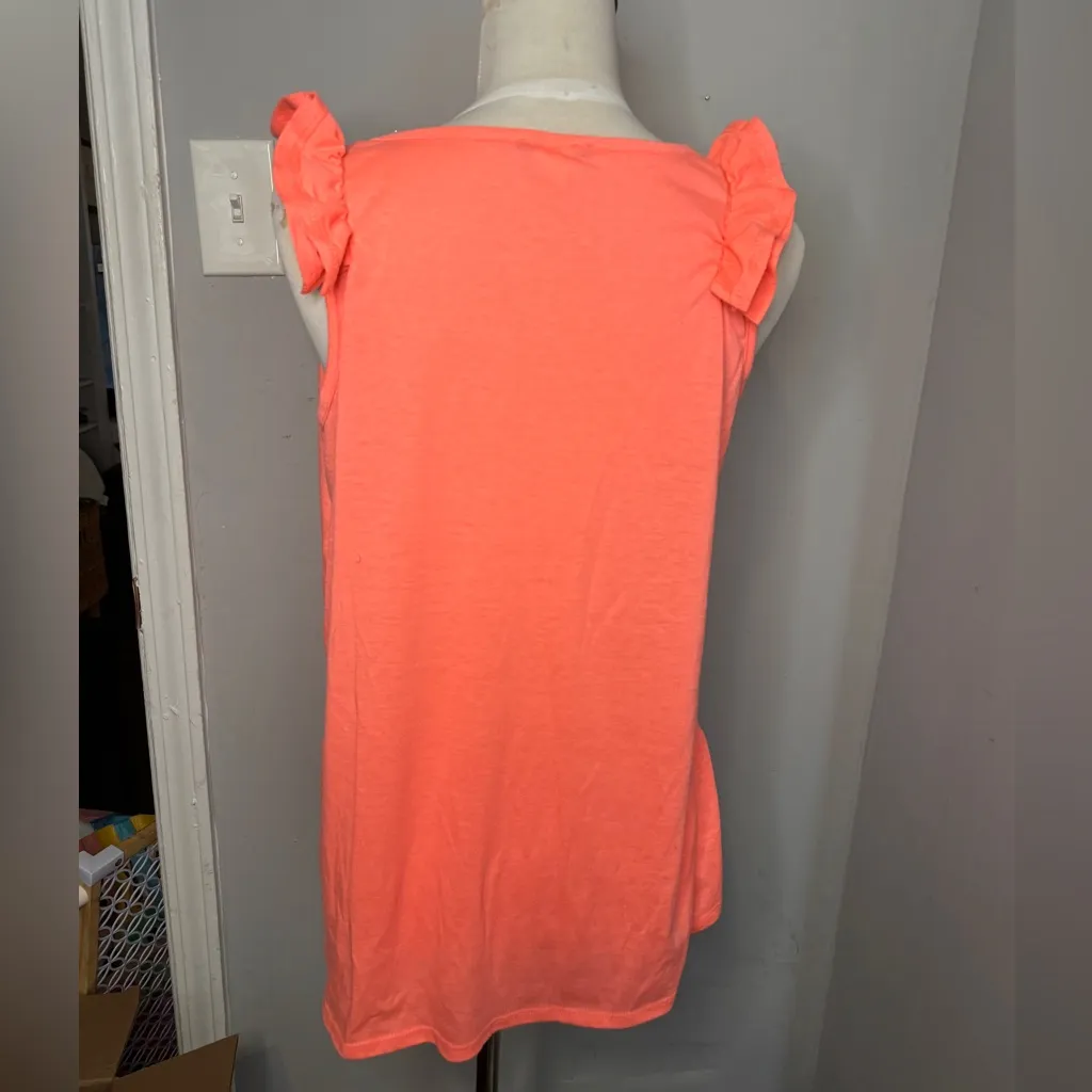 Women’s Neon Coral Ruffle Trim Sleeveless Top Orange Size M - Image 4