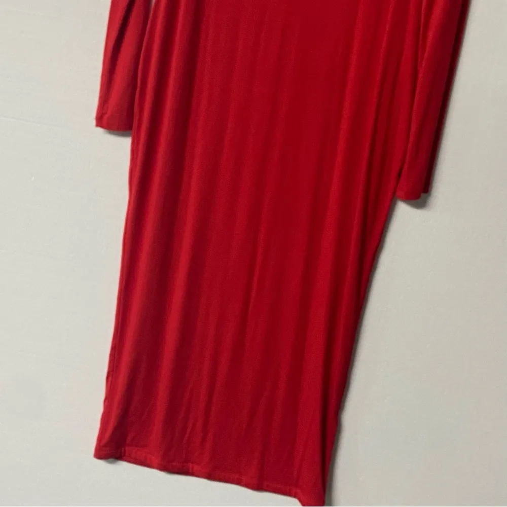 JLUXLABEL MOCK NECK DRESS MIDI 2XL SLINKY STRETCH BODYCON RED LONG SLEEVE PARTY - Image 4