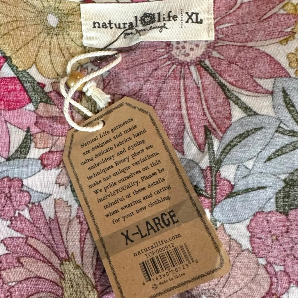 Natural Life Bohemian Hippie Easy V Neck Top in Pink Mustard Floral Size XL NWT - Image 11