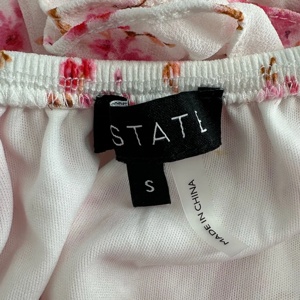 1State Pink Floral Elbow Flare Sleeve Blouse size Small Ruffle Trim Ruffle Trim - Image 9