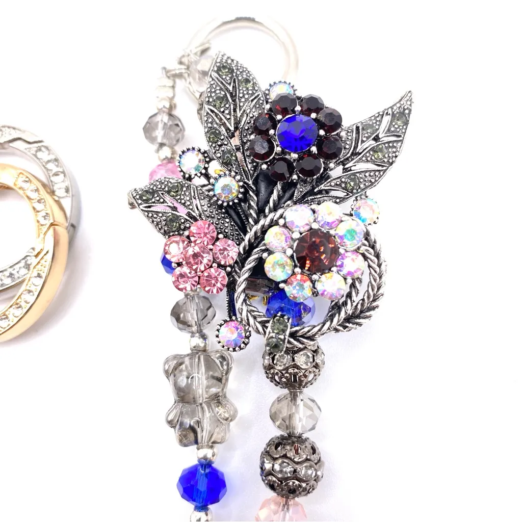 🩶🩷💙 Luxury Bag/Phone Chain Charm/Keychain COLORFUL FLOWER BOUQUET Bling Crystals - Image 5