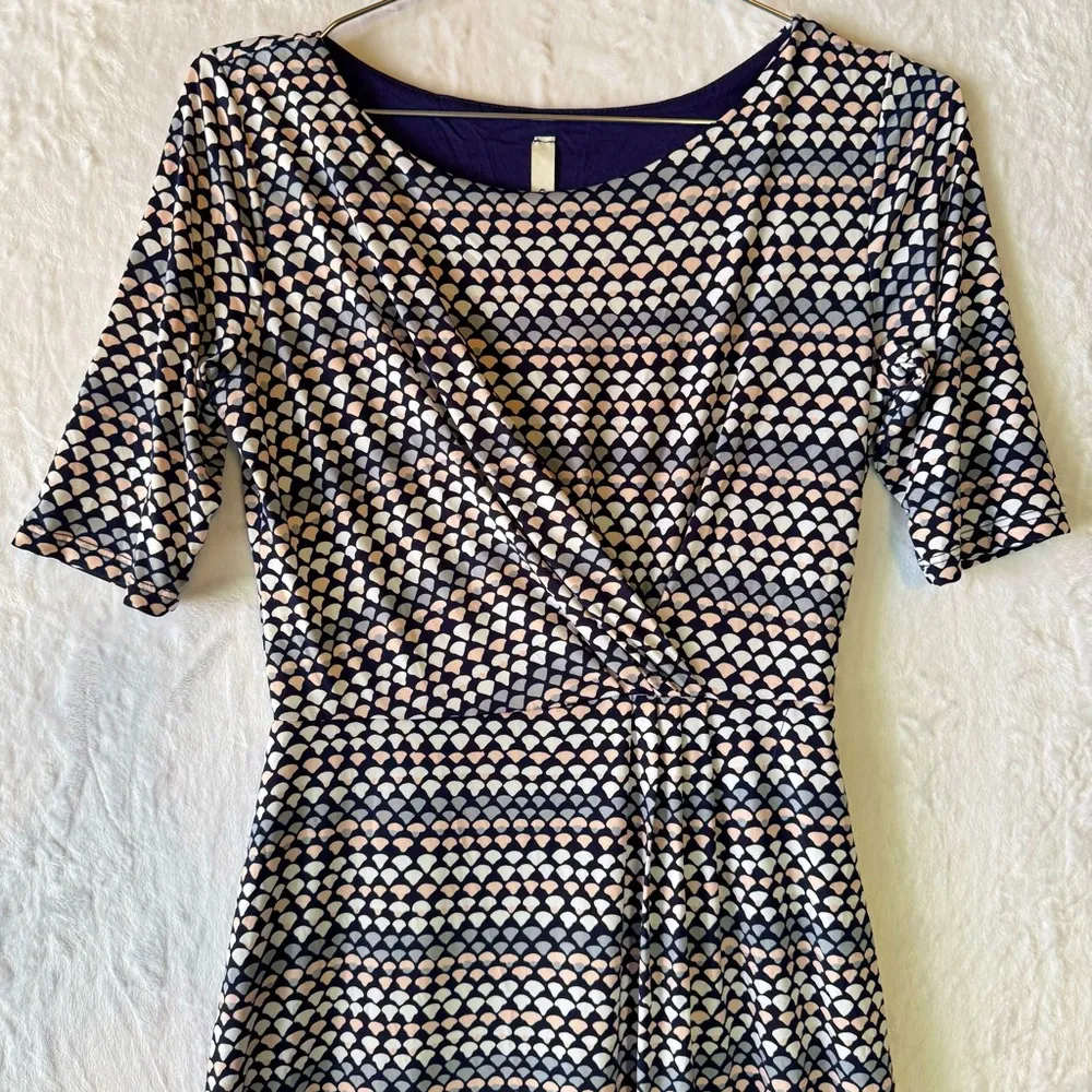 Short Sleeve Pintucked Pleated Dress Blue Peach White Gray Print ModCloth Gilli - Image 2