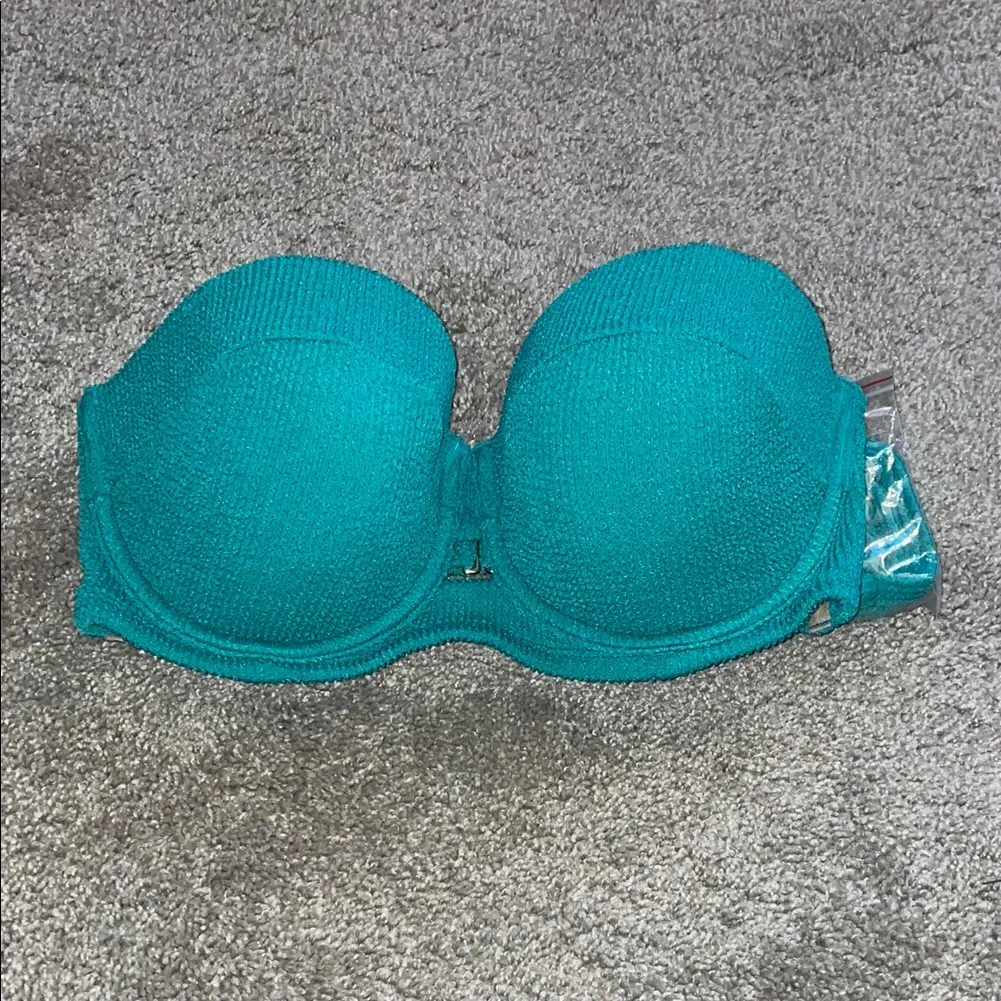 Shade and Shore ribbed push up swim bra teal strapless size 36DD - Image 2