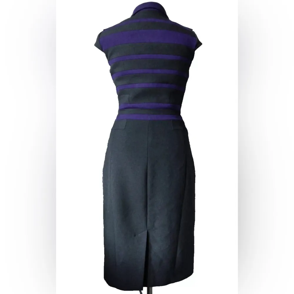 Karen Millen Purple Striped Shirt Knee Length Luxury Business Dress Size 4 - Image 3