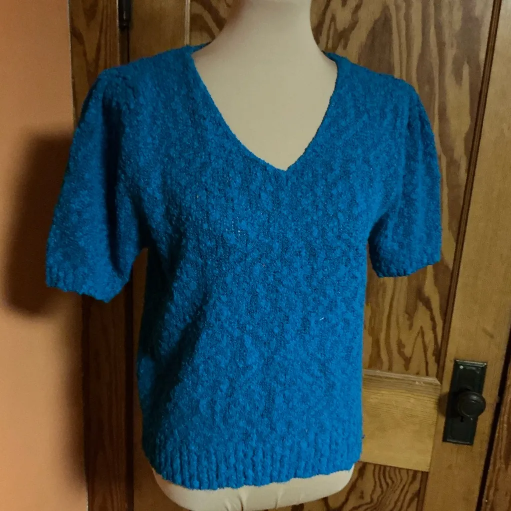 Vtg 80s Blue feminine v neck sweater Size M - Image 8