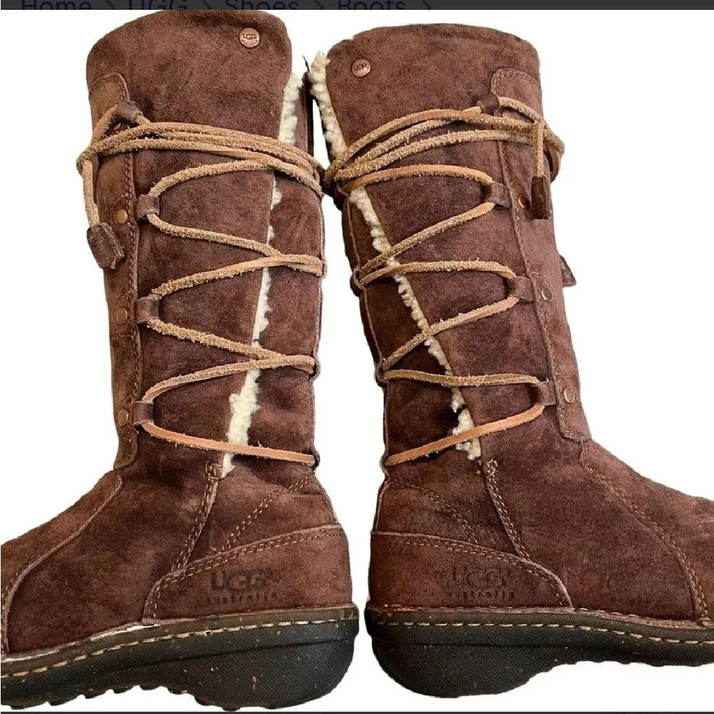 UGG Australia Surfcat Shearling Tall Suede BOOTS 5158 size 8 brown - Image 6