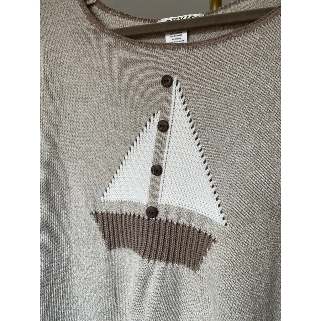 Vintage Orvis Sailboat Knit Sweater Nautical Coastal Quiet Luxury Pullover M Tan Size M - Image 5