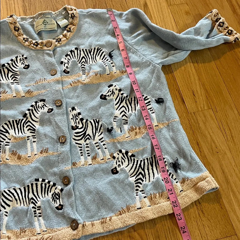 Vintage Design Options Zebra Novelty Print 3/4 Sleeve Cardigan Sweater Sz XL - Image 5