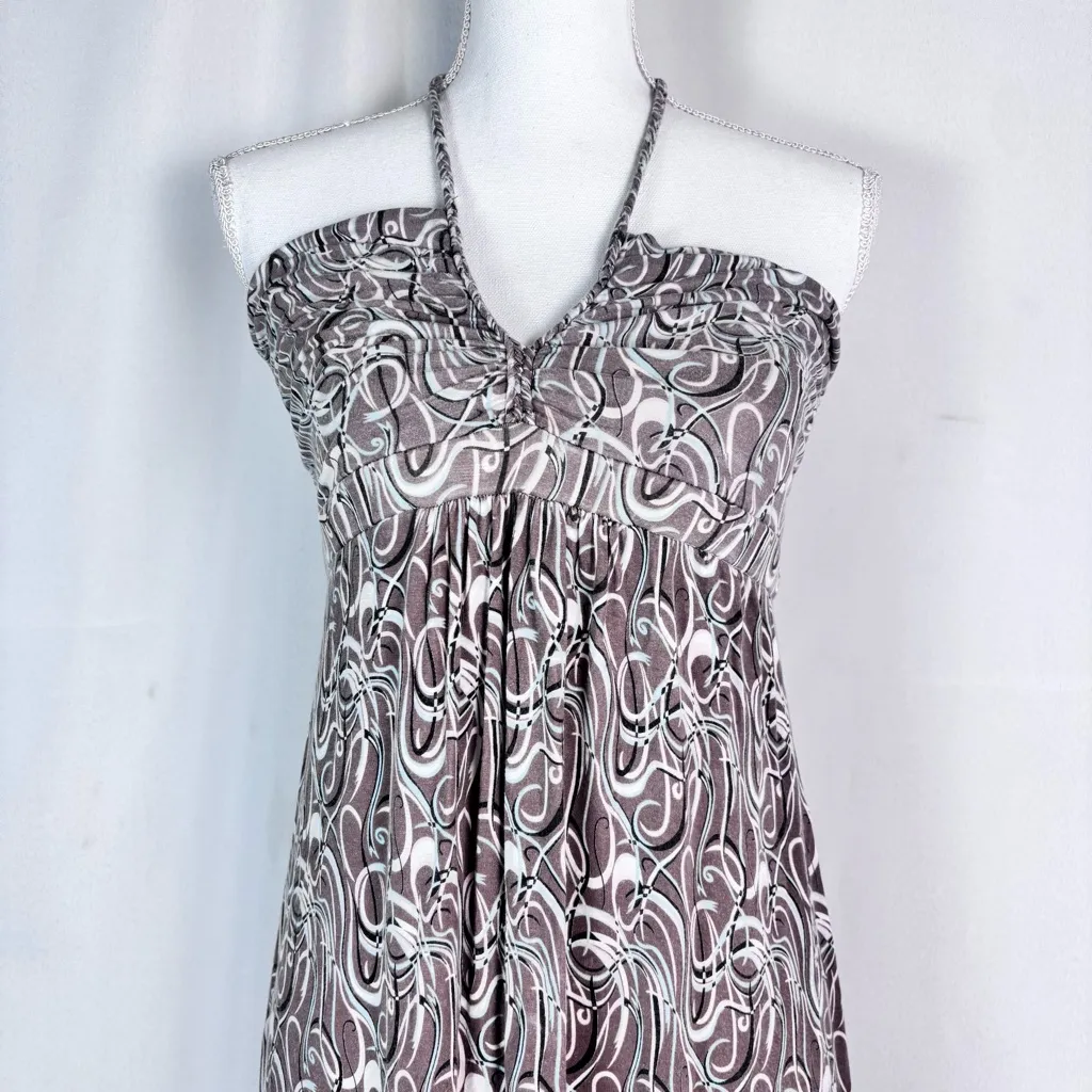 TOAST UK halter neck maxi dress ruched bust and knotted back tie Size M Brown Size M - Image 3