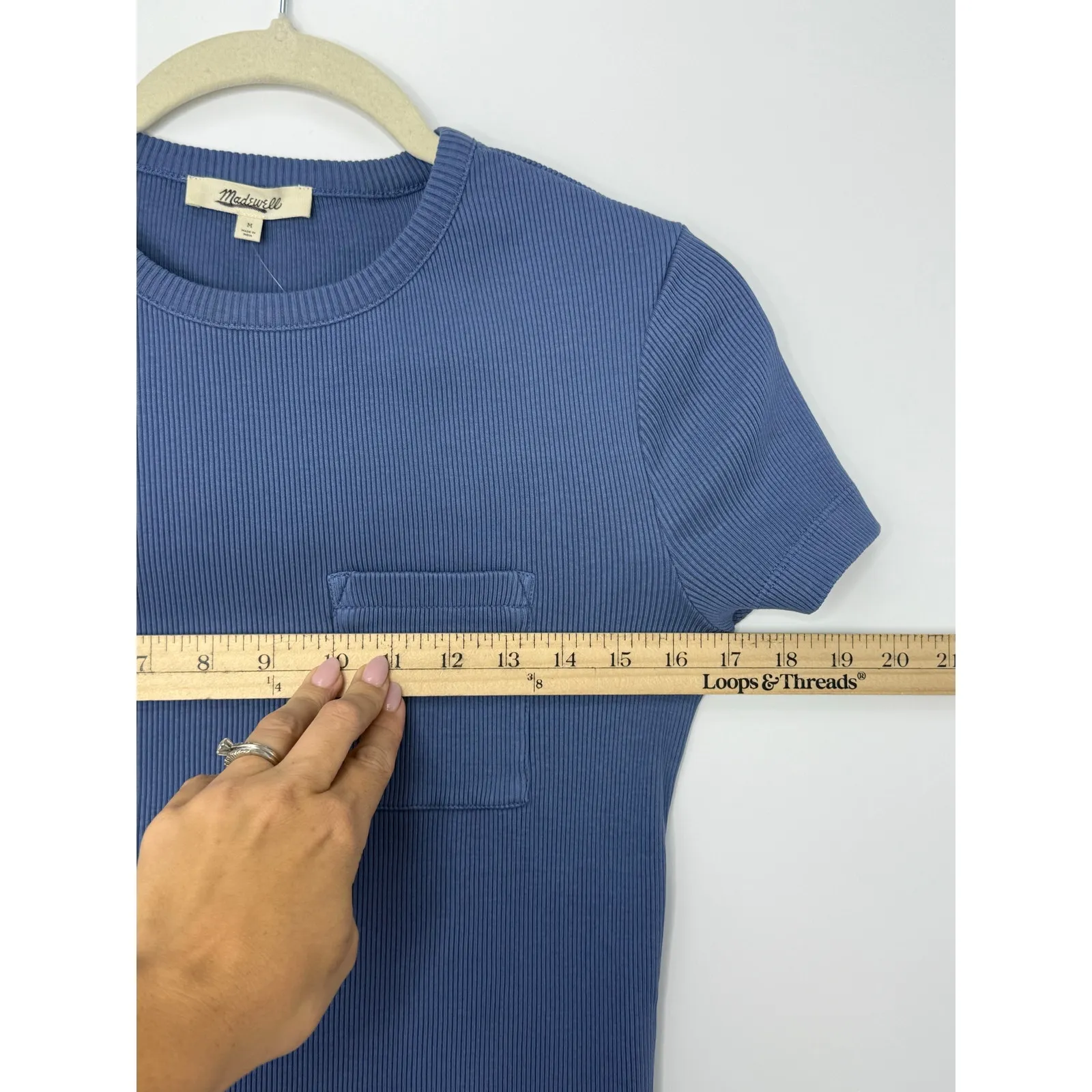 NEW Madewell Garment-Dyed Ribbed Crewneck Pocket Tee Women S Blue Casual Basic - Image 7