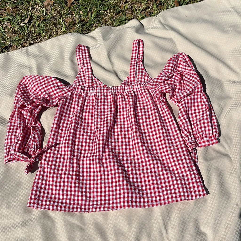 Brand New With Tags NWT love J Women’s Blouse Red White Gingham Summer Fun Size 1X - Image 4