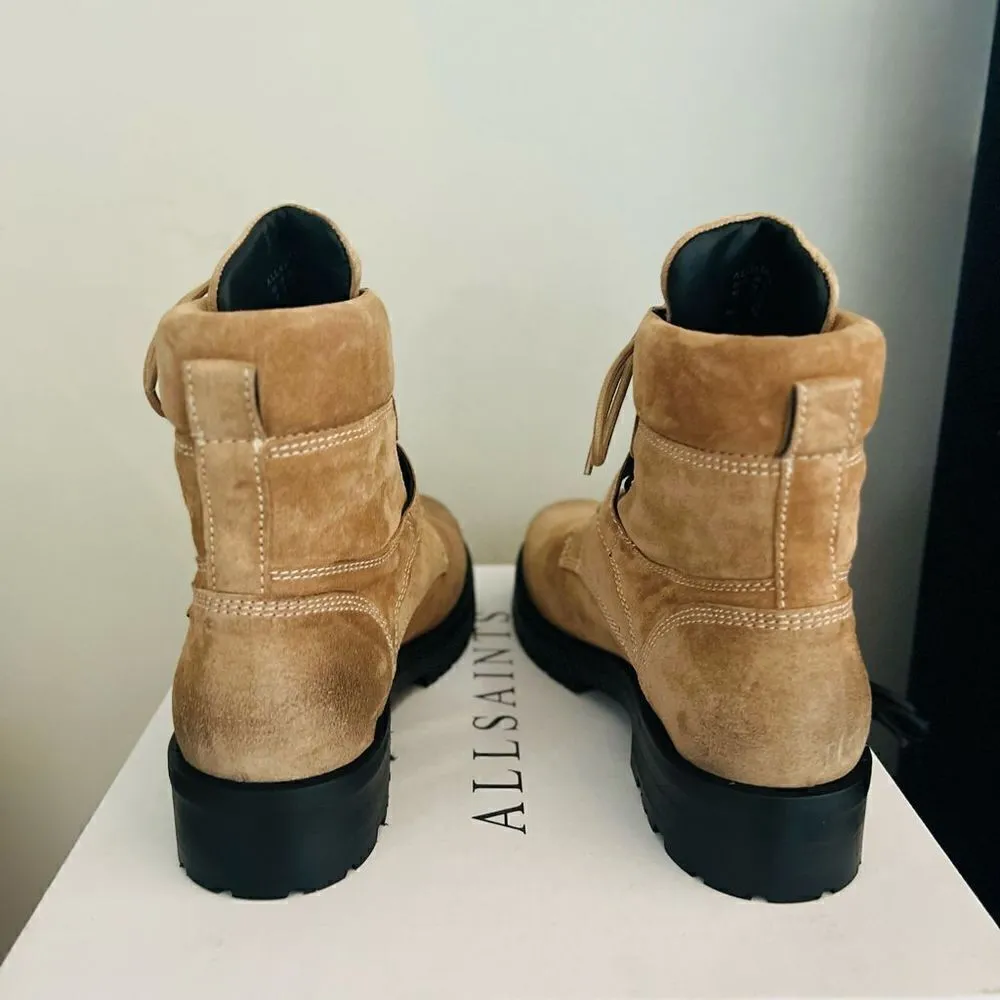 All Saints Paulina Suede Leather Buckle Moto Boot, Size 11, Brown/Tan, NWT - Image 3