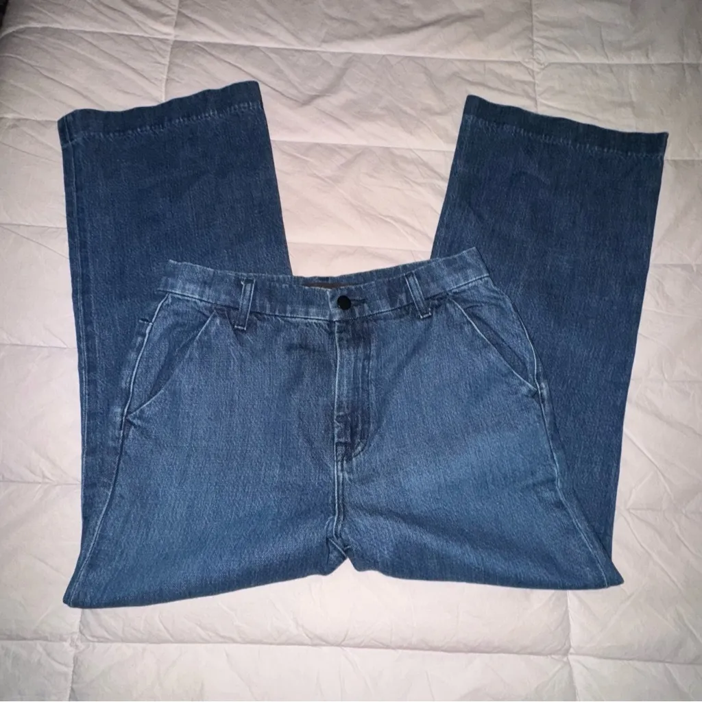 Theory Blue Wide Leg Flare Jeans - Image 4