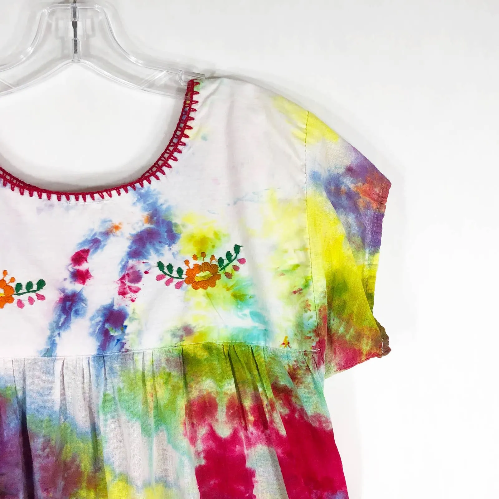 Zaros Medium Blouse Farm Flowers Tie Dye‎ Handmade Pink Orange Embroidered 391 - Image 6